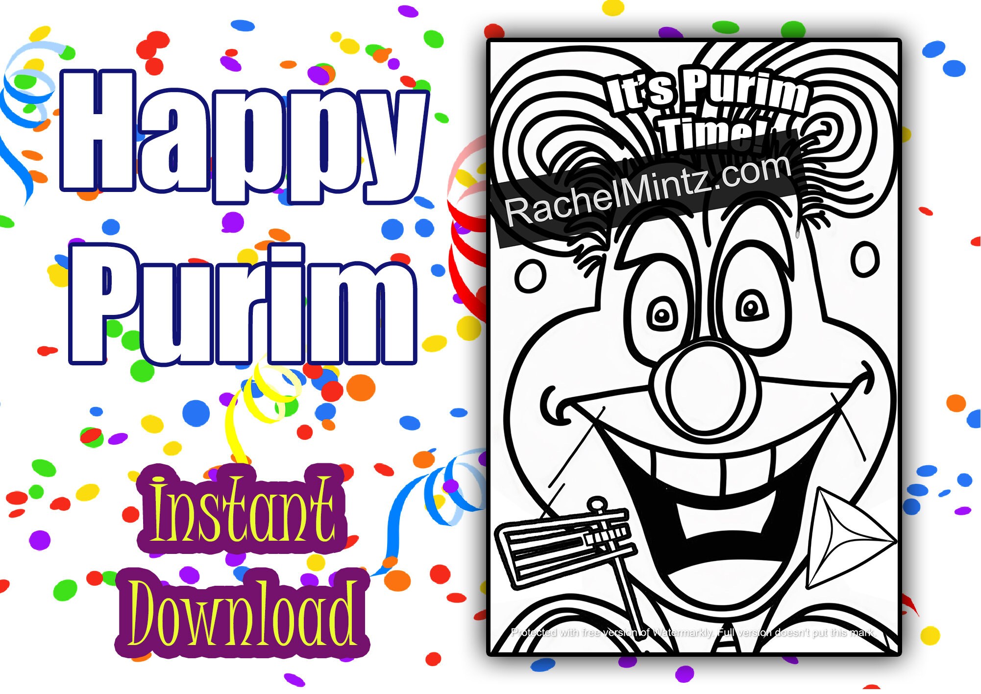 25 PURIM Coloring Pages, Easy Large Print, for Kids, Purim Sheets With