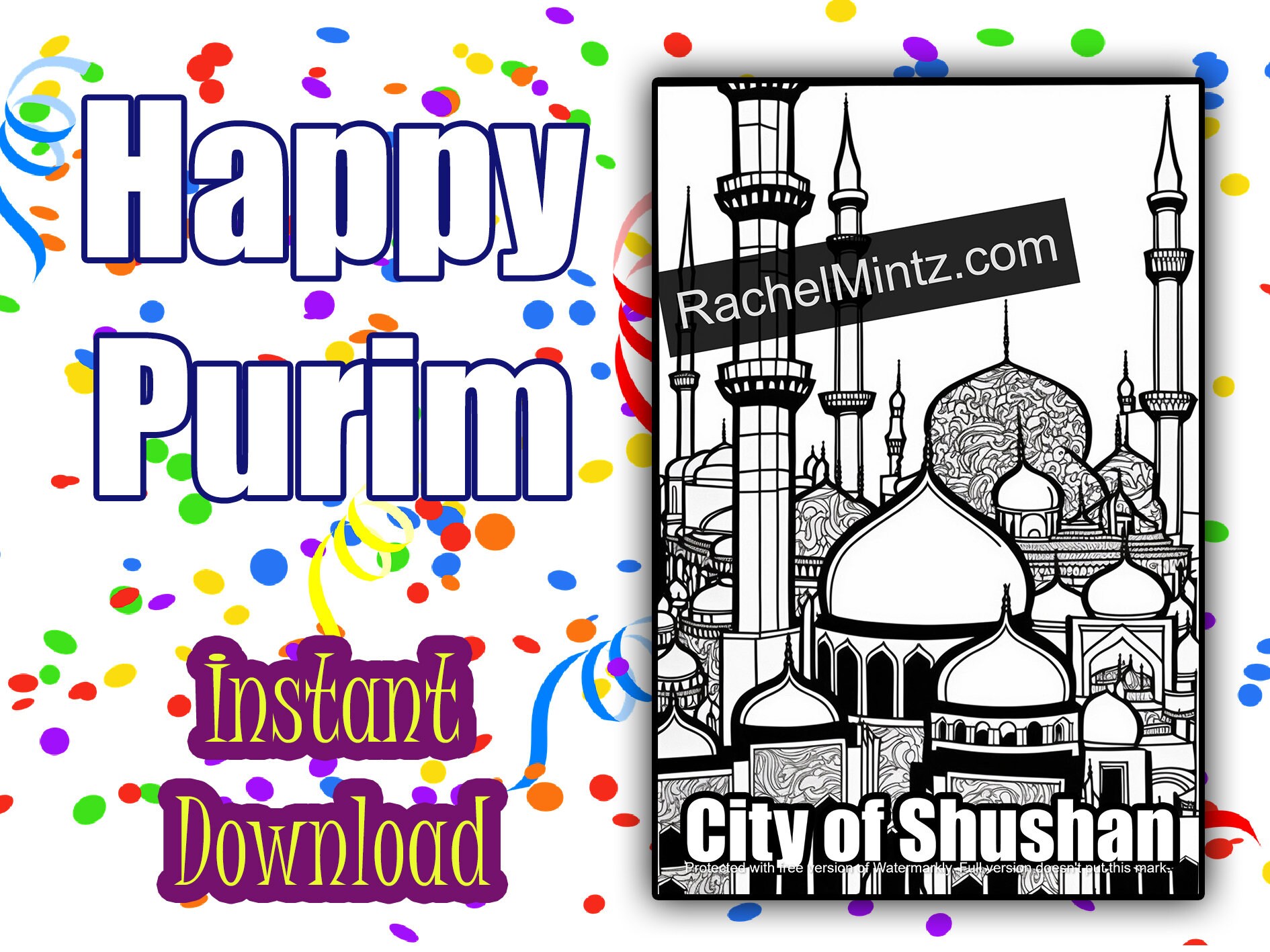 25 PURIM Coloring Pages, Easy Large Print, for Kids, Purim Sheets With