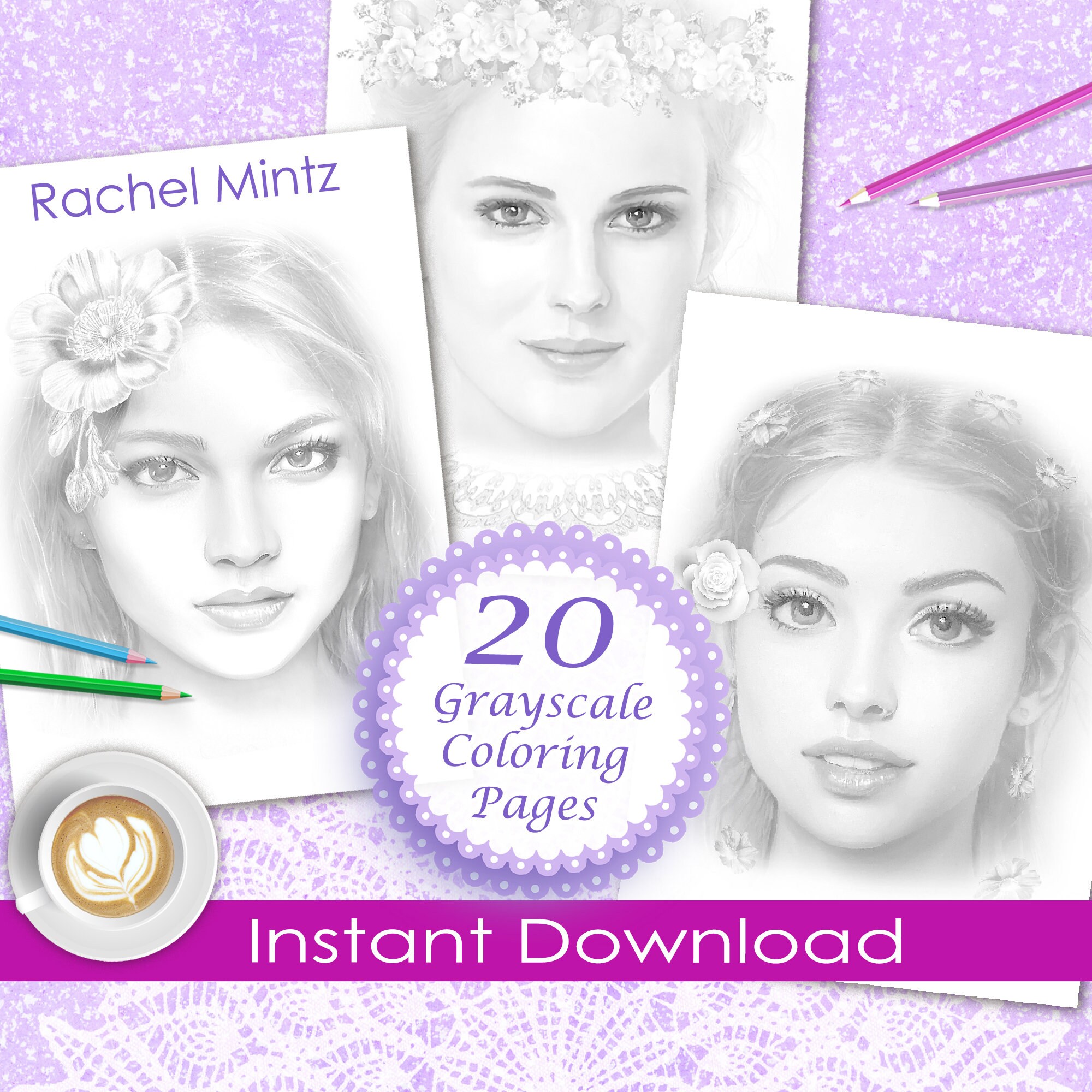 Alluring Portraits - Beautiful Women - PDF Coloring Book – Rachel Mintz Coloring  Books