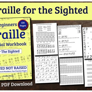 Braille Tutorial for the Sighted | Beginners | Grade 1 Uncontracted Braille, Printed NOT Raised, Digital PDF Worksheets, Practice Pages