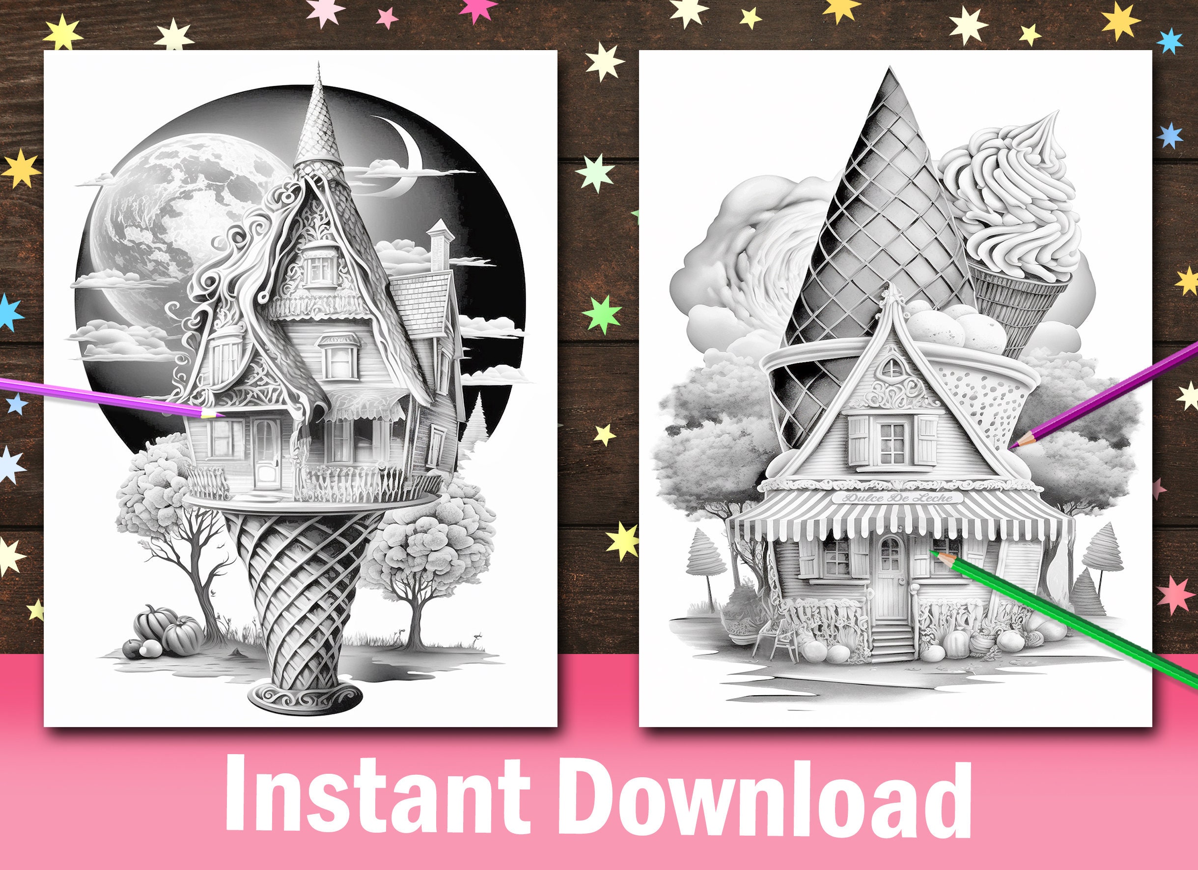 40 Adorable Icecream Houses Coloring Pages, Cute Tiny Fantasy Candy
