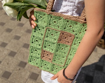 Bolso crochet rafia, bolso eco, bolso hilo natural, bolso hecho a mano, bolso punto