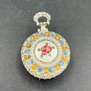 Antique Footed French Pill Box Florenzao, Trinket Box, Rhinestones,  Faux Pearls