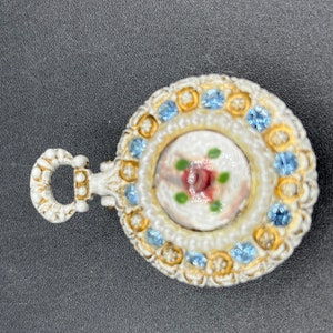 Antique Footed French Pill Box Florenzao, Trinket Box, Rhinestones,  Faux Pearls