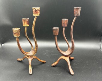 Vintage MCM, Brutalist, Iron, 3-arm Candelabra, Mid-Century