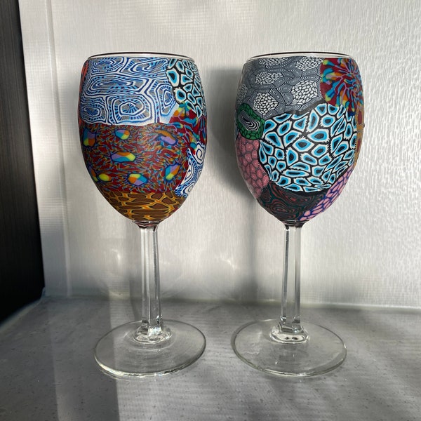 Wedding Kiddish Cup, Wine Glasses, Polymer Clay Millefiori Designs on Goblets