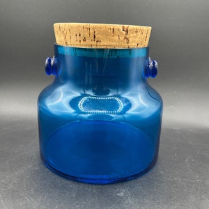 Vintage, Mid-Century Takahashi Cobalt Blue Glass Jar with Cork Lid