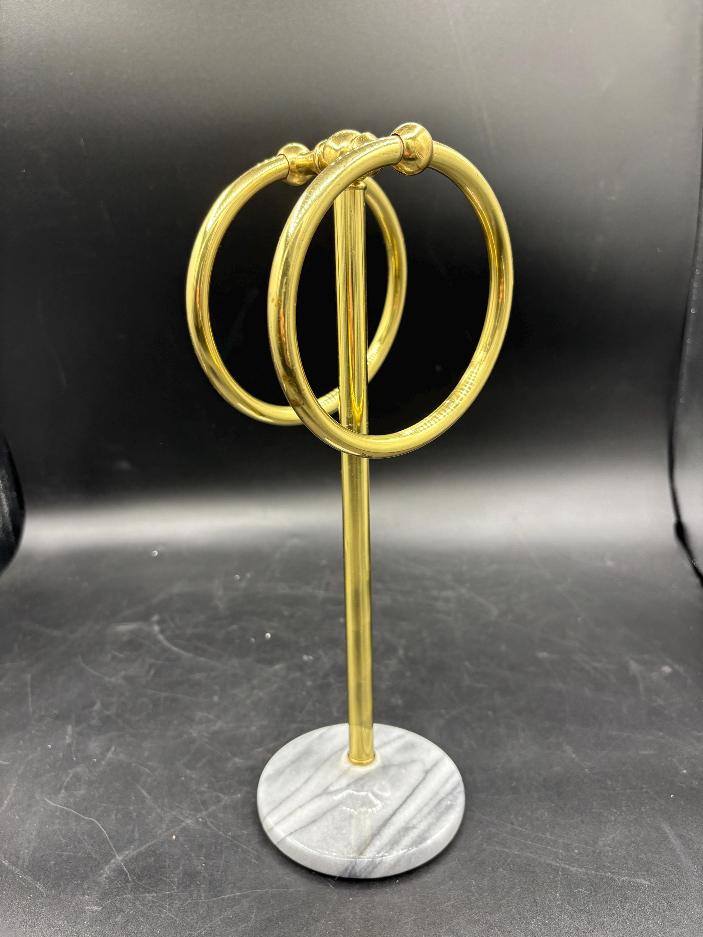 Vintage, Retro Brass and Marble Towel Holder, Mid-Century, Double Ring, Hand Towel Holder, Coastal