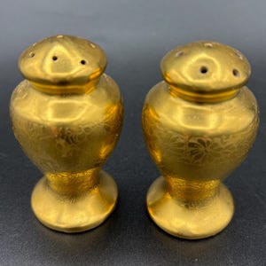 Antique Stouffer Etched Gold Salt and Pepper Shakers- Floral Design