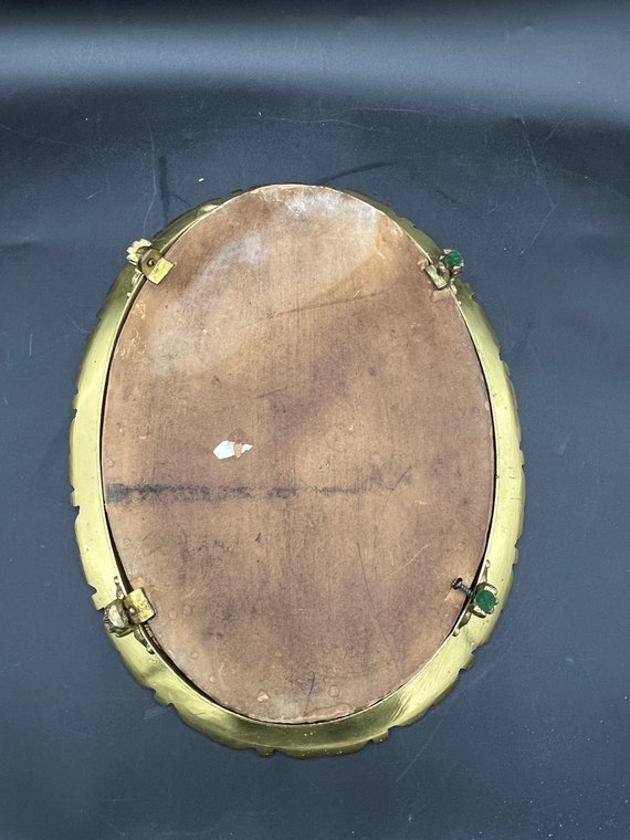 Vintage, Antique Brass Framed Oval Mirror Tray, F… - image 8