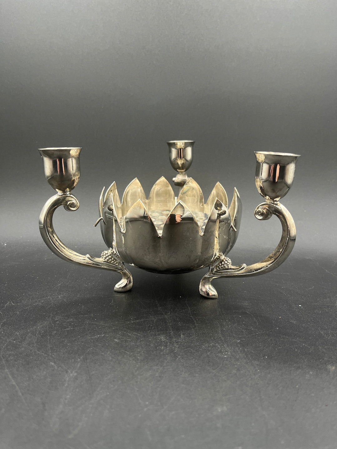 Vintage Silver Candelabra Vase With Frog Silverplated Etsy