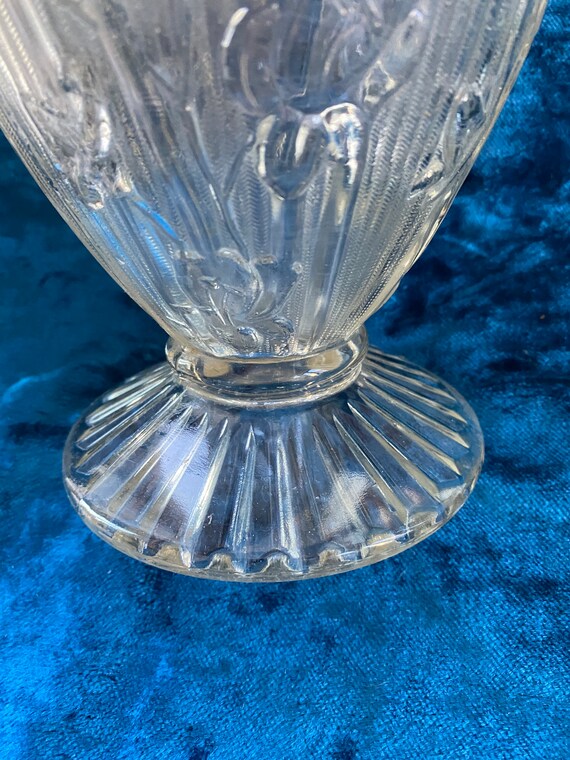 Iris & Herringbone Pattern Jeanette Glass Water Pitcher, Art Deco
