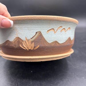 Vintage 90s Gordon Pottery Southwest Desert Planter with Attached Saucer | Saguaro Cactus Succulent Pot Hand Painted Studio Ceramic