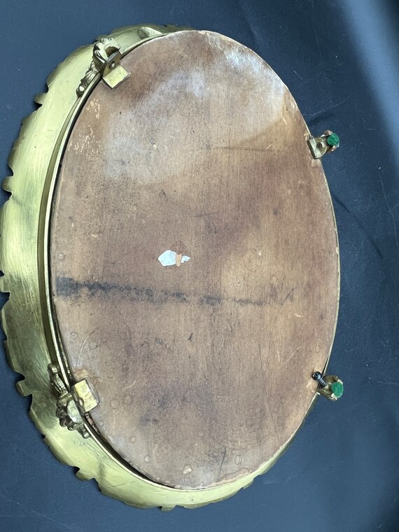 Vintage, Antique Brass Framed Oval Mirror Tray, F… - image 10