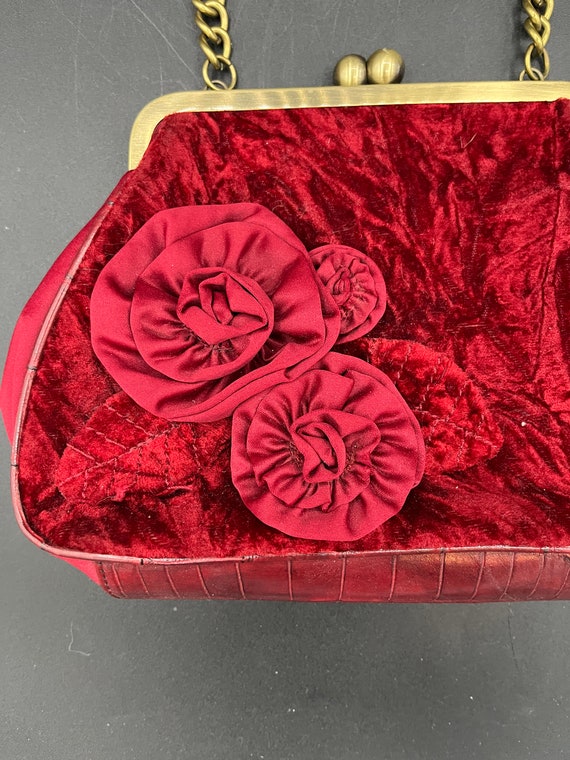 Vintage Nine West Crushed Velvet Red, Rosettes, H… - image 3