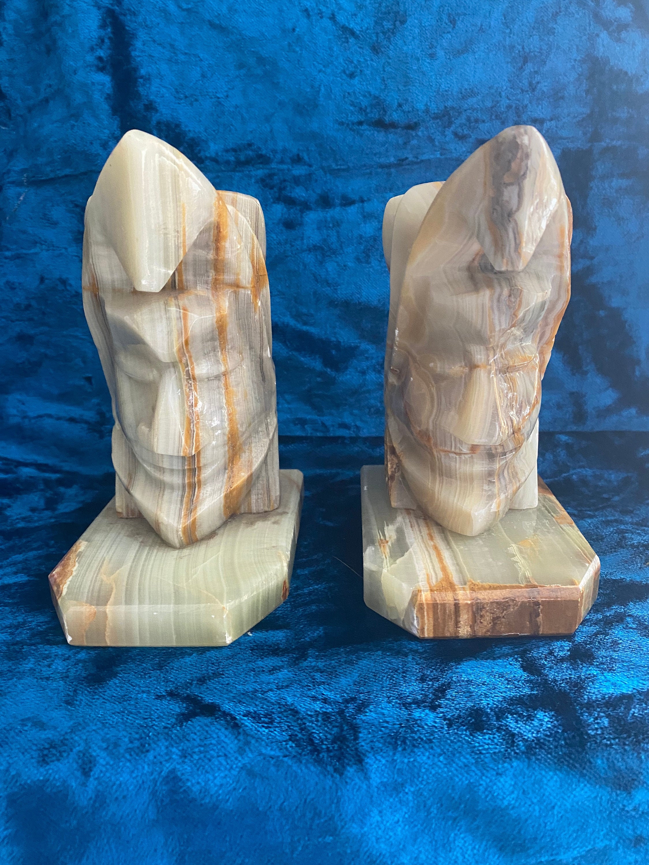 Vintage Onyx Head BookendsHand Carved Etsy