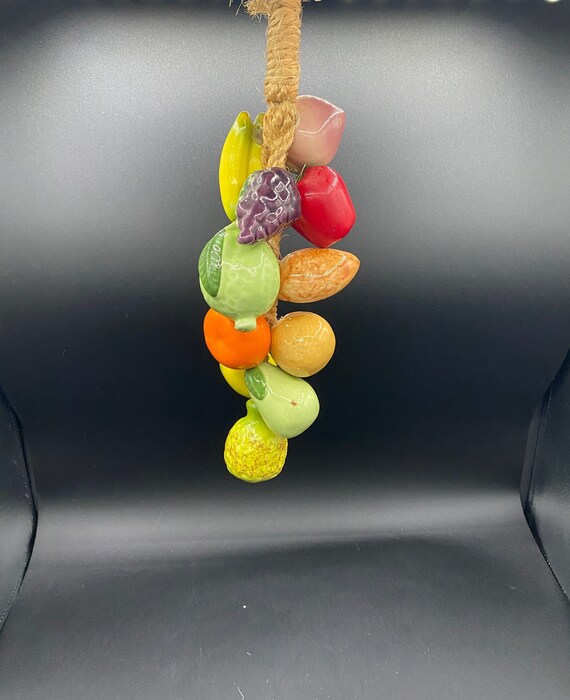 1970's Ceramic Fruit Wall Hanging Braided Jute Rope With Etsy