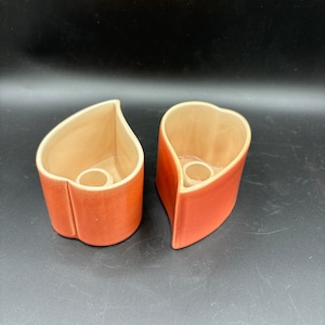 Vintage Red Wing, Leaf, Heart, Candlestick Pair, Set, Peachy Orange