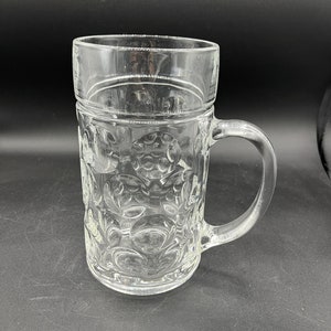 Vintage Large Tankard Beer Mug, 1 Liter, Oktoberfest Style Dimpled Glass Beer Stein