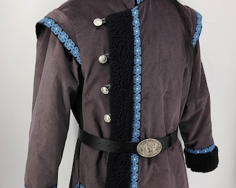 Winter Mongolian-Style Kaftan – Lined Duftin Coat with Faux Fur Trim - LARP, reenactment, medieval, character, historical event outerwear