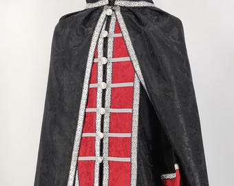 Long Brocade Cape with trim decoration - CAPE ONLY - reenactment, cloak, robe, LARP, fantasy, medieval, unisex, renaissance, mantle, mage