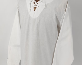 Men's White Cotton Medieval Tunic | Lace-Up Peasant Boho Shirt Costume