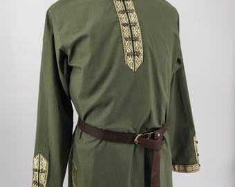Medieval men's tunic, long shirt with trim decoration - LARP, fantasy, archer garbs, reenactment, medieval