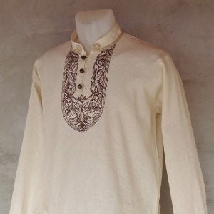 Medieval men's shirt with medieval palm leaves ornamentation embroidery, larp, fantasy, archer