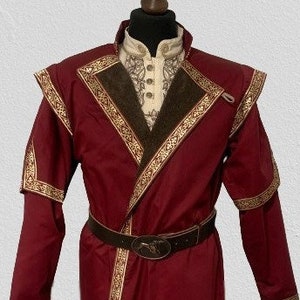 Kaftan with gold or silver trim and brown velvet 'collar' - reenactment, larp, fantasy, archer garbs