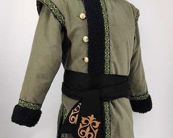 Winter Mongolian-Style Kaftan – Lined Duftin Coat with Faux Fur Trim - LARP, reenactment, medieval, character, historical event outerwear