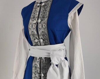 Royal Blue-silver Sleeveless Kaftan for women -  reenactment, LARP, fantasy, archery, medieval, smock, themed wedding, renaissance fair, SCA