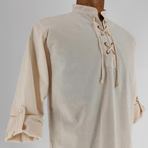 Medieval Lace Up Shirt – Natural Undyed Cotton Tunic, Viking Pirate Renaissance Peasant Shirt for LARP, Reenactment, Festival Costume, Boho