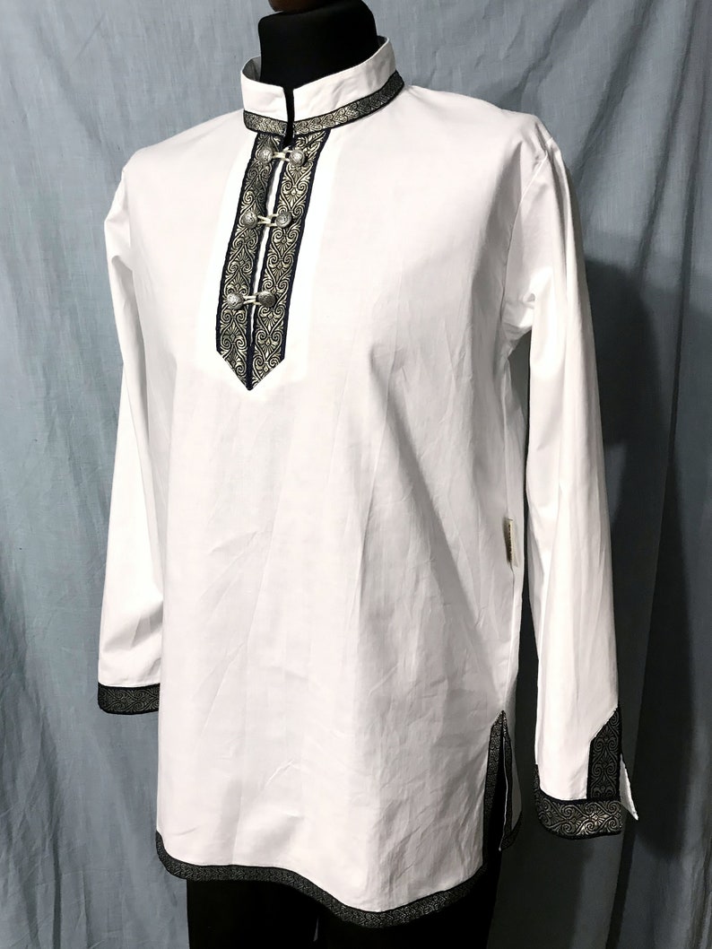 White Medieval Men's Shirt With Woven Ribbon Decoration - Etsy