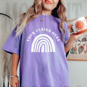 Comfort Colors 1717 Violet Shirt Mockup - Oversized Mockup - Violet Shirt - Comfort Color Shirt Mock - Model Mock up- Moonlit Mockups