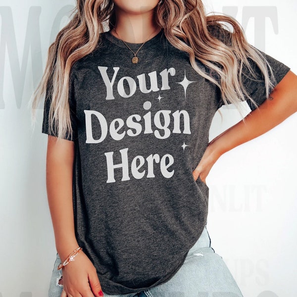 Bella & Canvas 3001 TShirt Mockup - Bella Canvas 3001 Shirt - Dark Grey Heather Shirt Mockup - Oversized Mockup - Bella Canvas Mockup