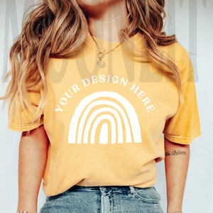 Comfort Colors 1717 Mustard Shirt Mockup - Mustard Mockup - Yellow Shirt - Comfort Color Shirt Mock - Model Mock up