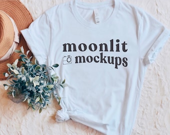 Bella Canvas 3001 White T-Shirt Mockup – Flat Lay JPEG PNG (Digital)