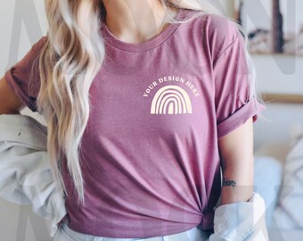 Bella Canvas 3001 T-Shirt Mockup – Heather Mauve Tee (JPEG, PNG Digital Mockup)