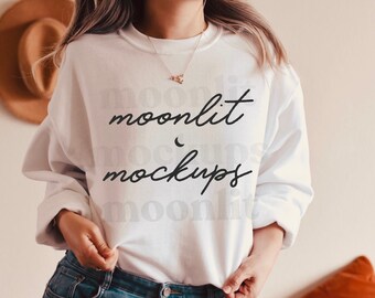 Vit Gildan 18000 tröja Mockup - Heavy Blend (digital nedladdning)