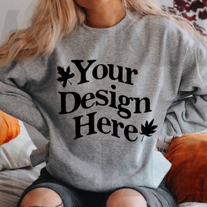 Gildan 18000 Sweatshirt Mockup - Sport Grey Color - Heavy Blend Sweatshirt - Model Mockup - Fall Mockup - Halloween Mockup