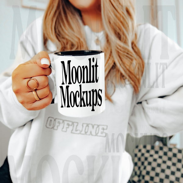 Mug Mockup - Black Accent Mug Mockup - 11oz Coffee Mug Mockup - Mug Mockup - Model Mockup - Cozy Mug Mockup