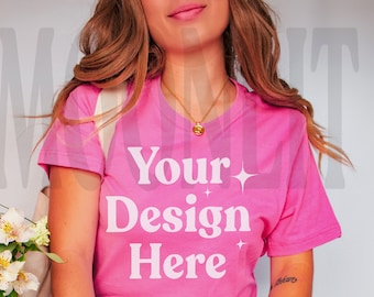 Bella & Canvas 3001 TShirt Mockup - Bella Canvas Shirt - Charity Pink Mockup - Shirt Mockup - Cozy Mockup - Tee Mockup - Model Mockup