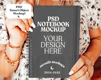 Spiral Notebook Mockup: AOP PSD Smart Object (Digital Download)
