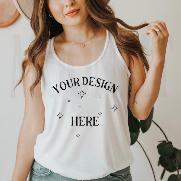 Bella Canvas 8800 Flowy Racerback Mockup - Bella Canvas 8800 White Mockup -  White Racerback Tank Mockup - Racer Tank Model Mockup