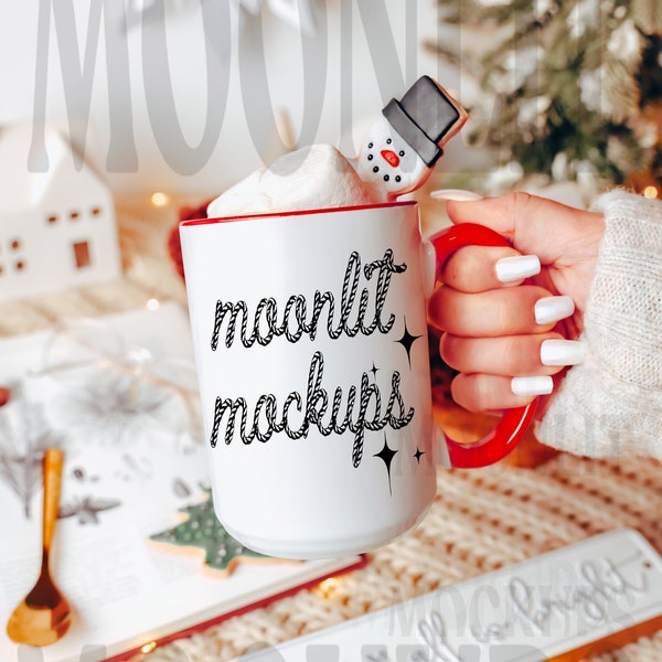 Mug Mockup - Red Accent Mug Mockup - 15oz Coffee Mug Mockup - Mug Mockup - Model Mockup - Cozy Mug Mockup - Christmas Mockup