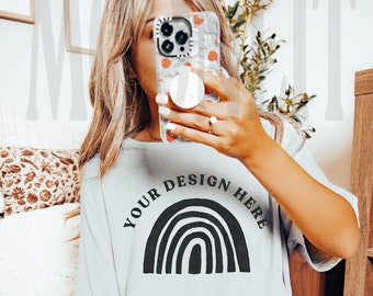 Bella Canvas 3001 T-Shirt Mockup: Silver Shirt, Model Mockup (Digital Download)