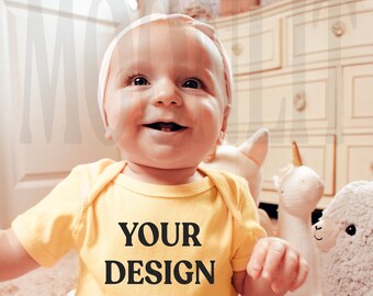 Banana Onesie Mockup: Baby Model, Rabbit Skins 4400 (Digital File)