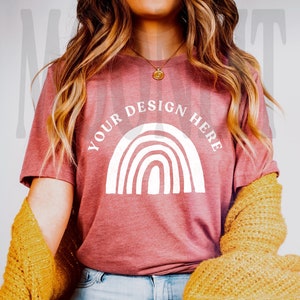 Bella Canvas 3001 Tshirt Mockup- Bella Canvas Shirt- Heather Mauve Color - Studio Mockup - Heather Mauve Mockup