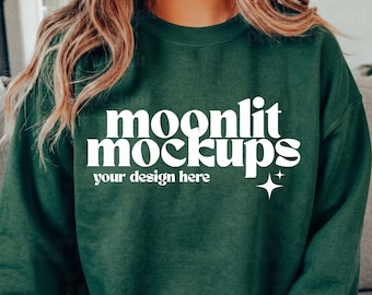 Comfort Colors 18000 Gildan Sweatshirt Forest Green Mockup - Boho Mockup - Simple Mockup
