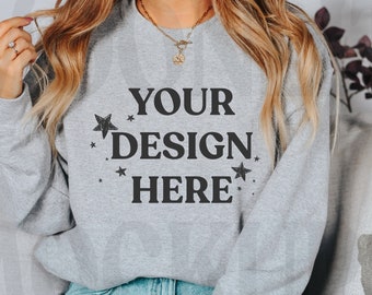Gildan 18000 Sweatshirt Mockup: Sport Grey Model Mockup